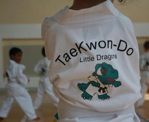 Back of a Little Dragons Taekwon-Do suit with the dragon logo